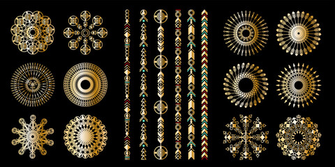 Tribal geometric gold pattern. Boho jewellery ornament. Vector design for stickers, tattoo, noteboot, bag, t-shirt.