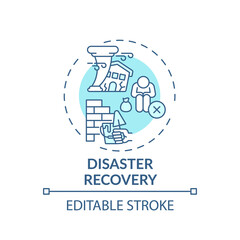 Disaster recovery concept icon. Legal services types. Process of renewing things after natural disaster idea thin line illustration. Vector isolated outline RGB color drawing. Editable stroke