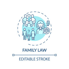 Family law concept icon. Legal services types. Area that deals with family problems and domestic relations idea thin line illustration. Vector isolated outline RGB color drawing. Editable stroke