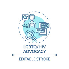 LGBTQ and HIV advocacy concept icon. Legal services types. Legal representation to people living with problems idea thin line illustration. Vector isolated outline RGB color drawing. Editable stroke