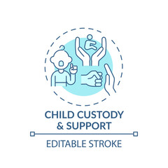 Child custody and support concept icon. Domestic violence survivors support. Protecting children rights with law idea thin line illustration. Vector isolated outline RGB color drawing. Editable stroke