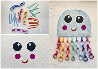 Children's creativity, a lesson on how to make a jellyfish out of paper and cardboard, kids craft.
