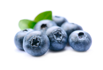 Sweet blueberries with leaves.