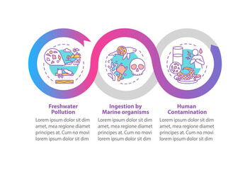 Fototapeta premium Microplastics effects vector infographic template. Freshwater pollution presentation design elements. Data visualization with 3 steps. Process timeline chart. Workflow layout with linear icons