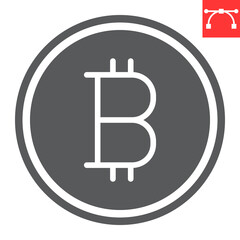 Bitcoin currency glyph icon, cryptocurrency and money, bitcoin coin vector icon, vector graphics, editable stroke solid sign, eps 10.