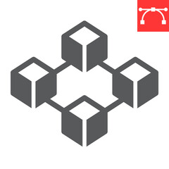 Blockchain glyph icon, cryptocurrency and bitcoin, four cube vector icon, vector graphics, editable stroke solid sign, eps 10.