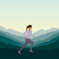 Obraz premium jogging sporty girl on green mountain landscape