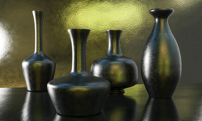 Modern ceramic vases of various shapes. 3d illustration