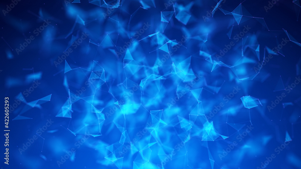 Poster Abstract blue background with connecting dots and lines. 3d rendering. Network connection structure.