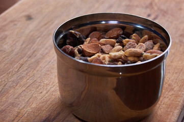 Protein mix of nuts and driedbfruits. Healthy food concept.