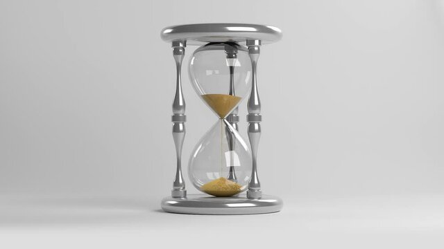 An hourglass on a white background. 3D-rendering. Looped video