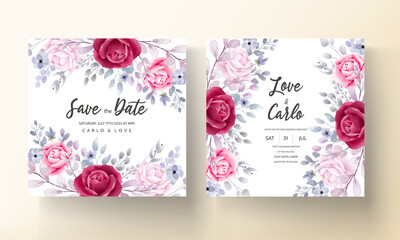Elegant watercolor floral frame wedding invitation card