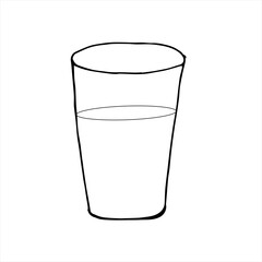 Glass of milk or water, cartoon vector and illustration, black and white, hand drawn, sketch style, isolated on white background.
