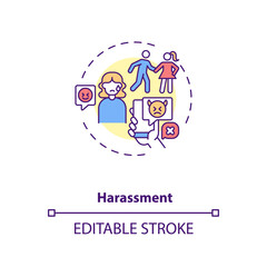 Online dating harassments concept icon. Aggression in internet app ideas thin line illustration. Partner chasing, negative messages, abuse vector isolated outline RGB color drawing. Editable stroke