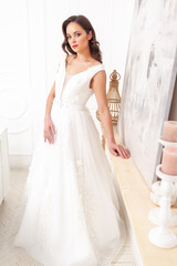 Naklejka premium Beautiful bride before wedding ceremony in church