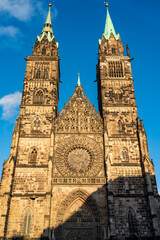 St. Lorenz church in Nuremberg during golden hour 