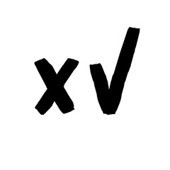 Obraz premium Checkmark vector icons. Green Tick and red x check marks. Grungy hand drawn style. Accepted and rejected symbols.