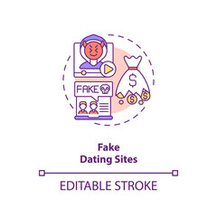 Fake dating website concept icon. Hackers creating non-existing site to steal money idea thin line illustration. Avoid app scammers isolated outline RGB color drawing. Editable stroke