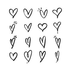 Heart doodles. Hand drawn hearts collection. Love illustration designs.