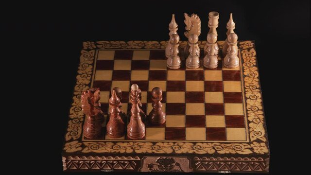 Chess with randomly placed pieces before the start of the game, timelapse