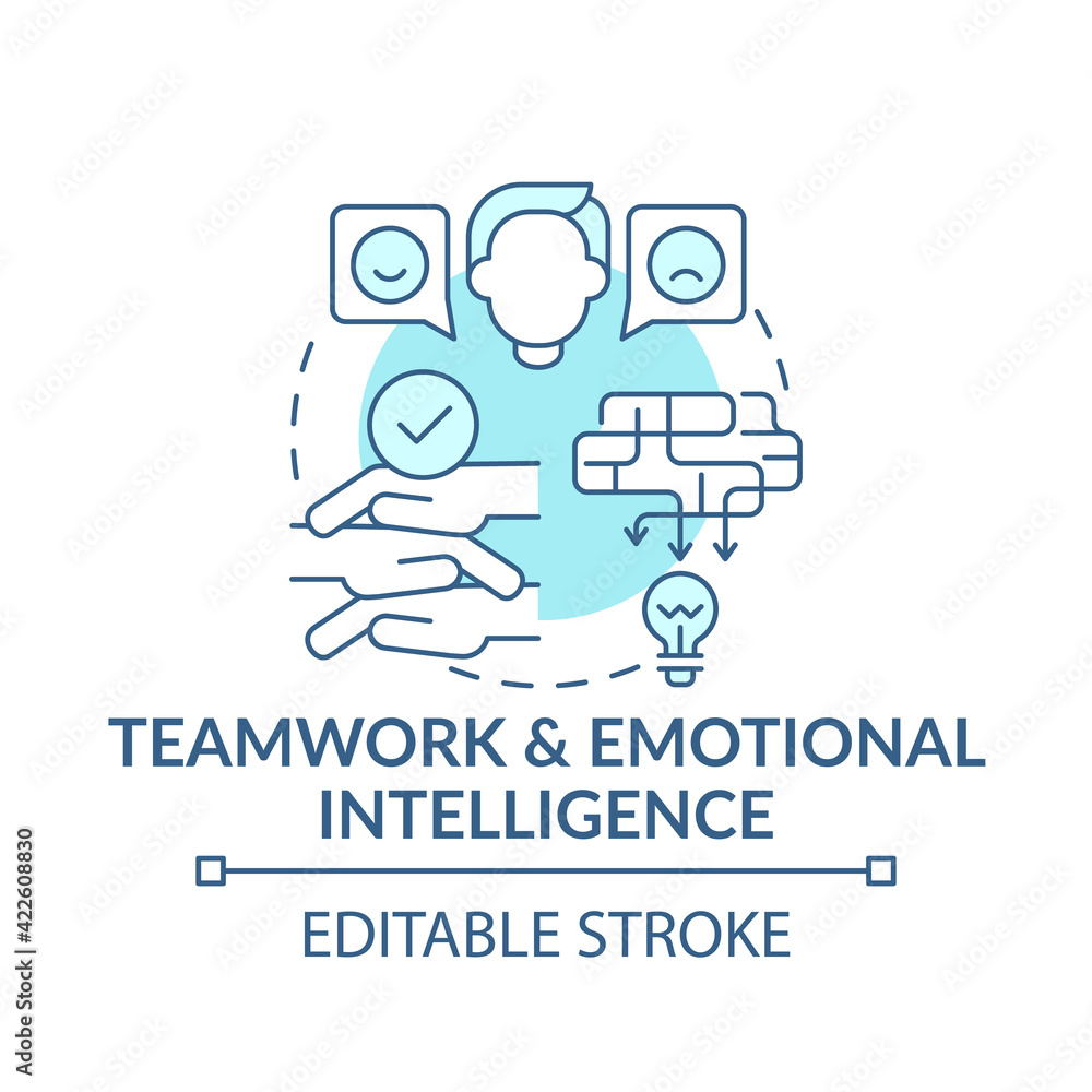 Poster teamwork and emotional intelligence blue concept icon. communication strategy. problem solving idea 