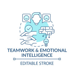 Teamwork and emotional intelligence blue concept icon. Communication strategy. Problem solving idea thin line illustration. Vector isolated outline RGB color drawing. Editable stroke