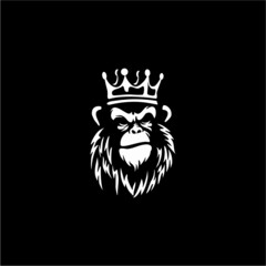 Vector illustration of ape head in crown, 
isolated image, on a white background