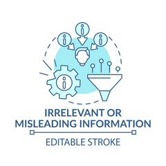 Irrelevant or misleading information blue concept icon. Problem with critical thinking. False news. Mental block idea thin line illustration. Vector isolated outline RGB color drawing. Editable stroke