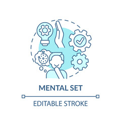 Mental set blue concept icon. Problem solving skills. Issue with analytical thinking. Mental block idea thin line illustration. Vector isolated outline RGB color drawing. Editable stroke