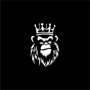 Vector illustration of ape head in crown, 
isolated image, on a white background