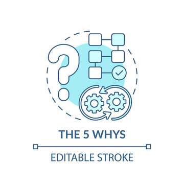 The 5 whys blue concept icon. Strategy to find solution. Critical thinking. Ask question. Problem solving idea thin line illustration. Vector isolated outline RGB color drawing. Editable stroke