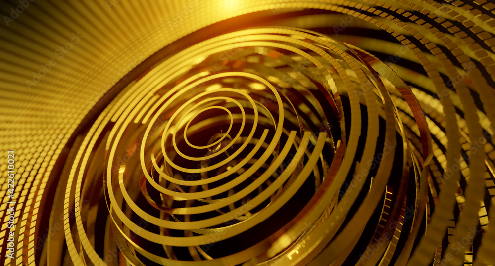 Poster golden rings abstract background. circular design with millions of particles and lines. particle met