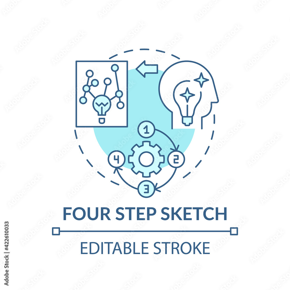 Poster four step sketch blue concept icon. creative thinking. strategy for making decisions. problem solvin