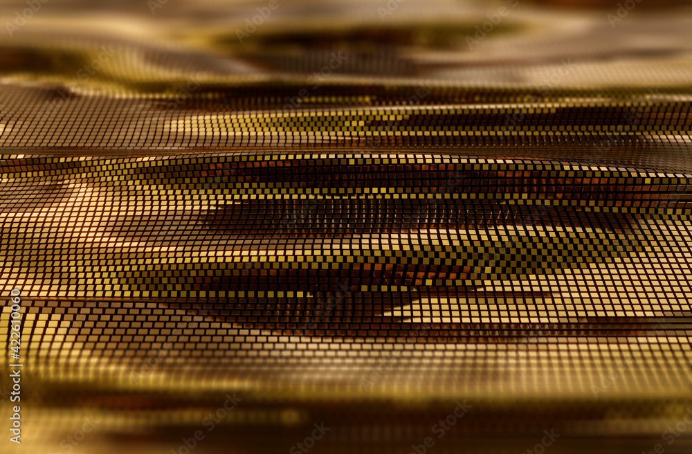 Poster gold geometric abstract background with light sparkles and cube line patterns. corporate and technol