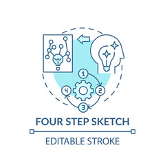 Fototapeta na wymiar Four step sketch blue concept icon. Creative thinking. Strategy for making decisions. Problem solving idea thin line illustration. Vector isolated outline RGB color drawing. Editable stroke