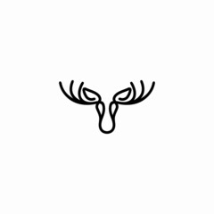 Vector illustration of a black silhouette of an elk. 
Isolated white background. moose head with horns icon