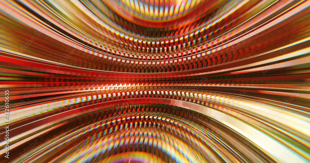 Poster abstract metallic orange background with curved lines and cubes. background for science, industrial,
