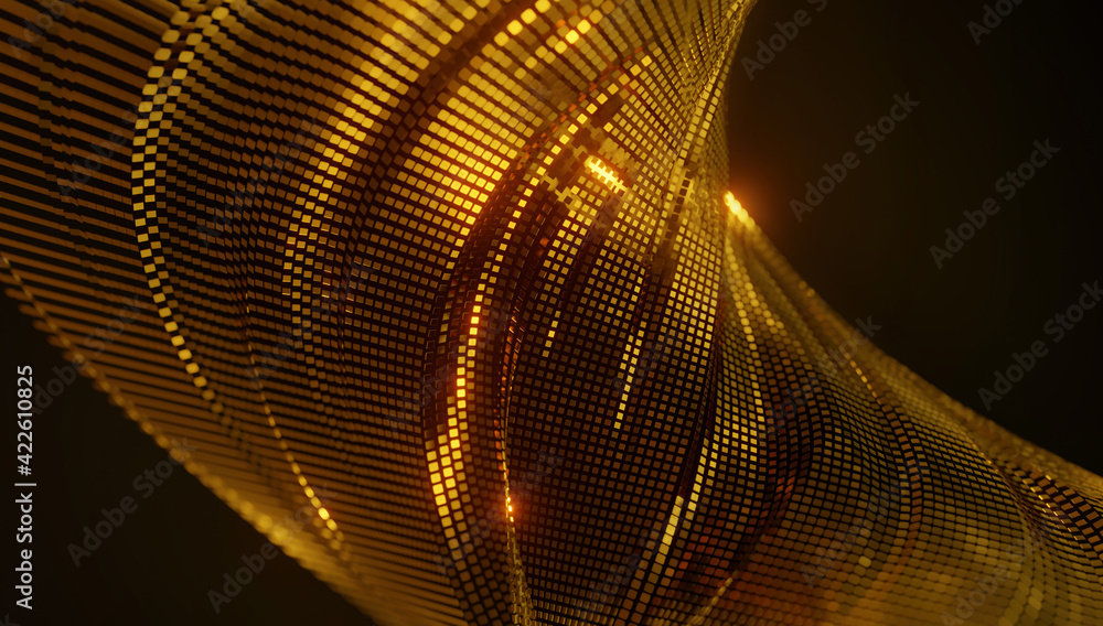 Poster wavy glitter and sparkles. abstract background 3d gold shiny structure. abstract background for scie