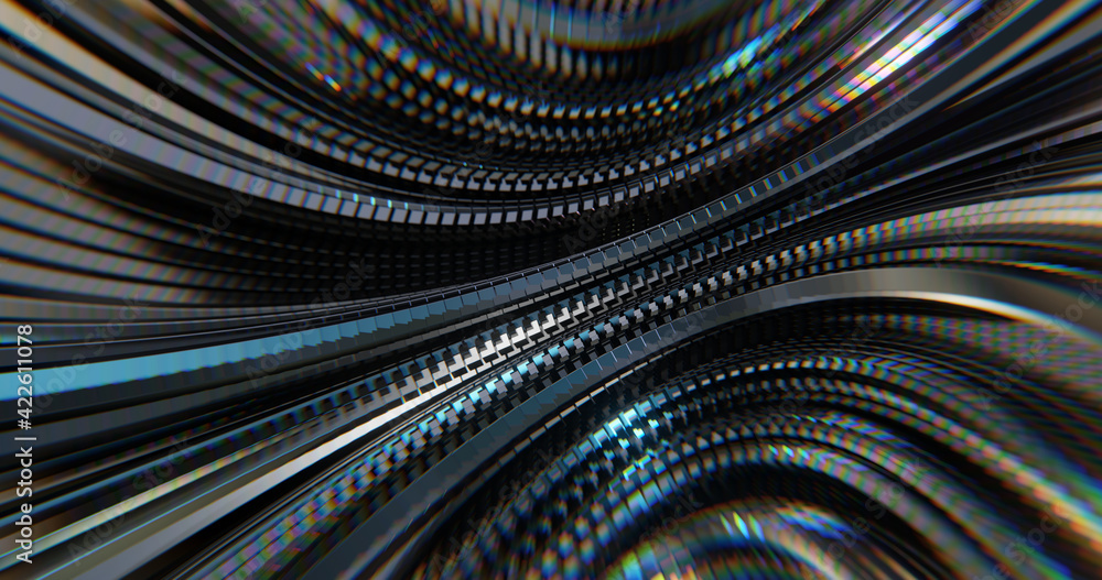Poster abstract metallic background with curved lines and cubes. background for science, industrial, tech o