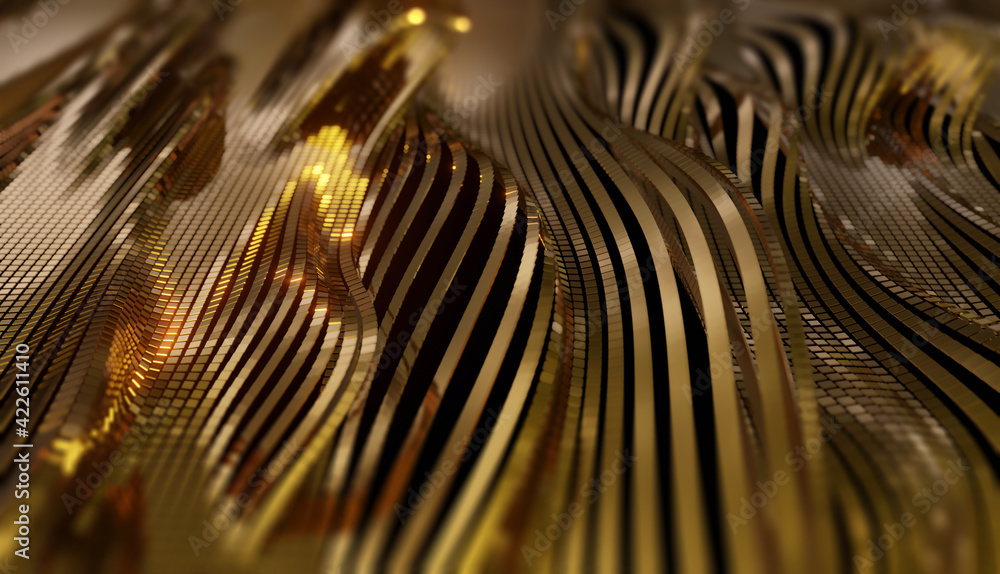 Aufkleber gold 3d texture design. golden waves with reflective metallic motion. abstract background for scienc