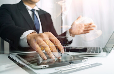 Searching Browsing Internet Data Information with blank search bar.businessman working with smart...