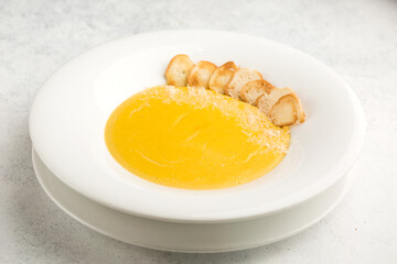 pumpkin puree soup with croutons