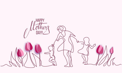 Happy Mother day card. Continuous one line drawing. - 422611863