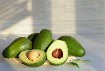 Ripe avocado close-up on the light background