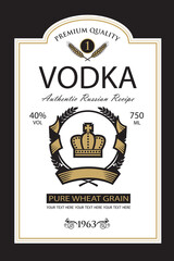 template vodka label with royal crown and ears of wheat in retro style