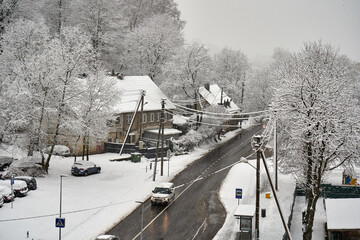 Winter in the city after the snowfall