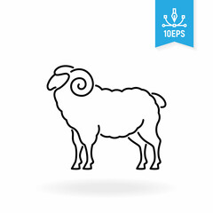 Mutton, sheep, ram vector icon. Livestock outline illustration. Wool symbol. 