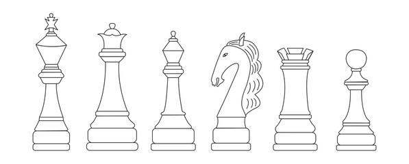 Chessmen. Vector black and white isolated outline linear illustration