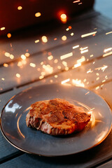 fried stake , spark background