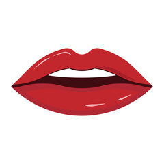 Red sensual woman lips icon. Glossy lipstick covered female mouth symbol. Vector illustration isolated on white background.